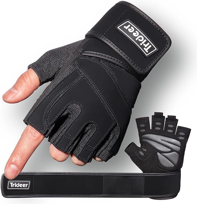 Trideer Workout Gloves for Men, Weight Lifting Gloves with Wrist Wrap Support, Full Palm Protection
