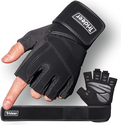 Trideer Workout Gloves for Men, Weight Lifting Gloves with Wrist Wrap Support, Full Palm Protection