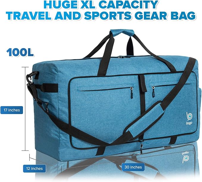 Bago Large Foldable Duffel Bags for Traveling Women & Men - 100L Packable Duffle Bag for Travel
