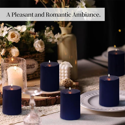 KONNI Navy Blue Pillar Candles Set of 3, 3"x 4" Unscented Pillar Candles Bulk, 39 Hours Long
