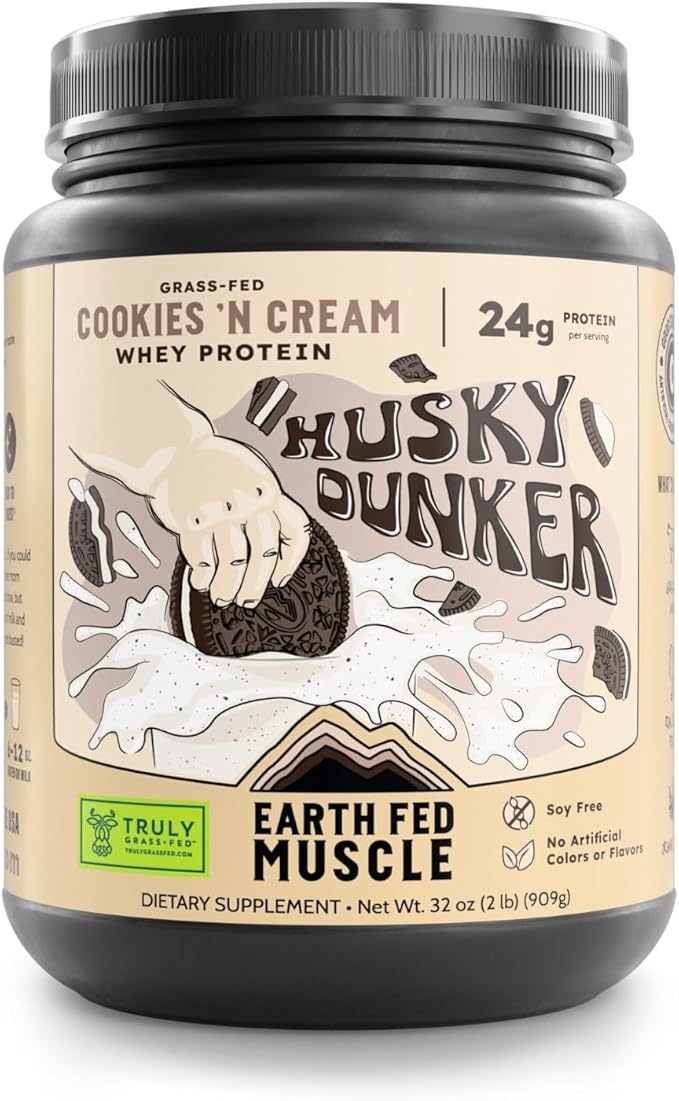 Earth Fed Muscle Husky Dunker Cookies N' Cream Truly Grass Fed Whey Protein Powder - No Artificial