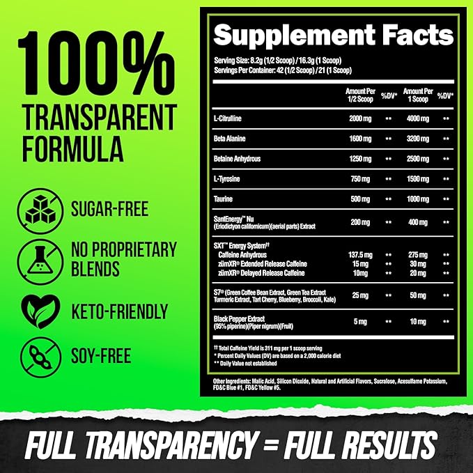 ALPHA LION Superhuman Pre Workout Powder, Beta Alanine, L-Taurine & Tri-Source Caffeine for