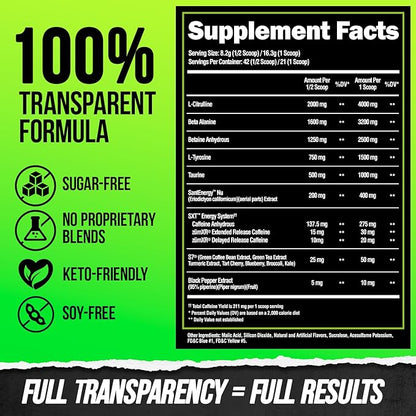 ALPHA LION Superhuman Pre Workout Powder, Beta Alanine, L-Taurine & Tri-Source Caffeine for
