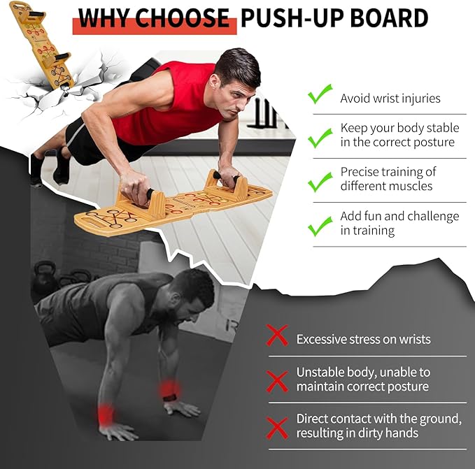 Wooden Portable Push up board, foldable fitness strength training pushup stand with solid bar