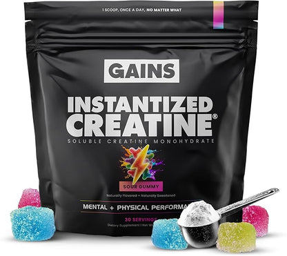 Gains in Bulk Instantized Creatine Monohydrate for Women and Men, Soluble Pre Workout Powder