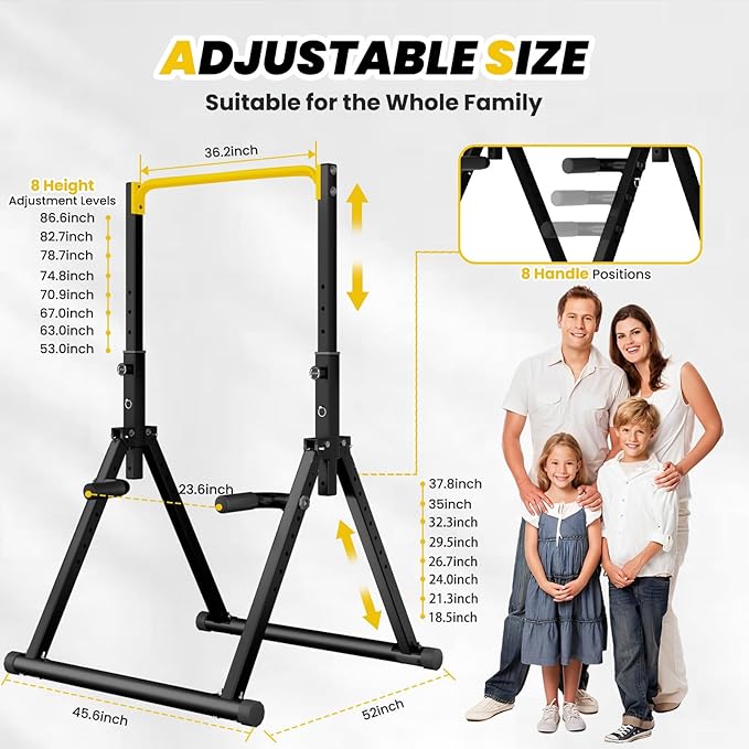 DOBESTS Foldable Power Tower Pull Up Bar Dip Station Adjustable Multifunction Workout Pull Up Tower