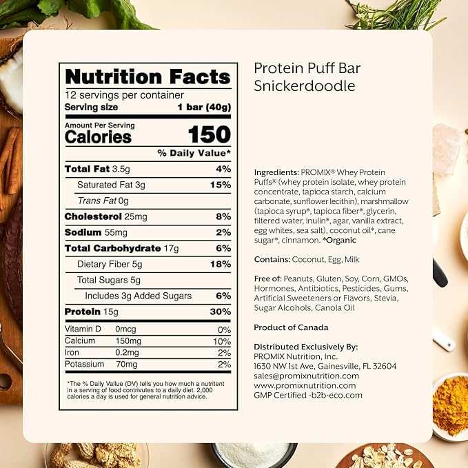 ProMix Nutrition Protein Puff Bars - Snickerdoodle - Marshmallow Crispy Treat - Great Tasting &