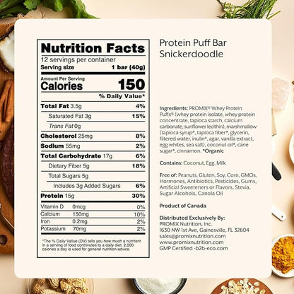 ProMix Nutrition Protein Puff Bars - Snickerdoodle - Marshmallow Crispy Treat - Great Tasting &