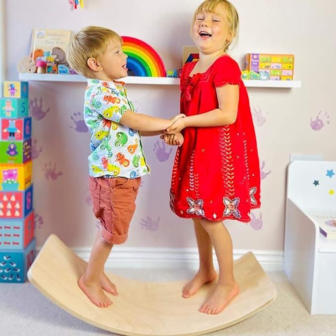 WOOD CITY Wobble Board, Wooden Balance Board Kids for Toddlers & Adults, Curvy Rocker Board for