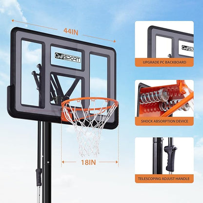 Portable Basketball Hoop Outdoor, 4.8-10FT Height Adjustable Basketball Hoop Goal System with 44/48