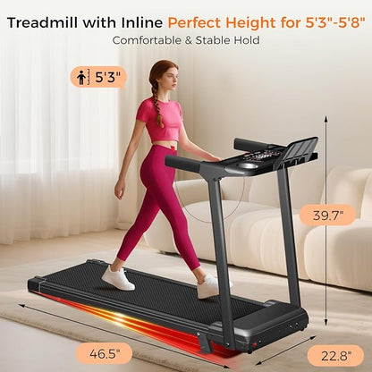 Treadmill with Incline, 3.0HP Small Treadmills for Home, Portable Electric Treadmill with