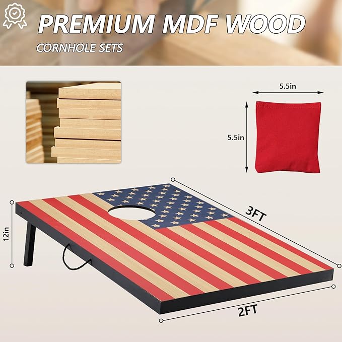 Cornhole Sets 4 x 2 ft / 3 x 2 ft with 8 Bean Bags Regulation Size, Corn Hole Games for Adults