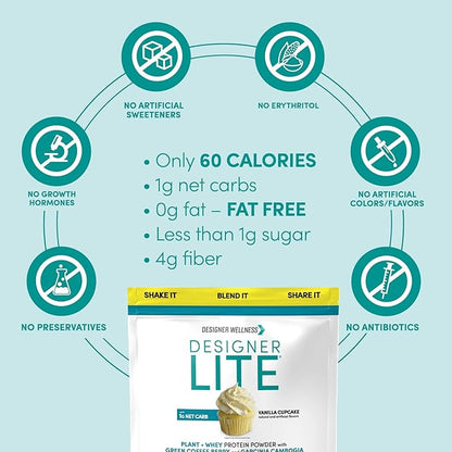 Designer Wellness, Designer Lite, Low Calorie Natural Protein, Prebiotic Fiber, Key Vitamins &