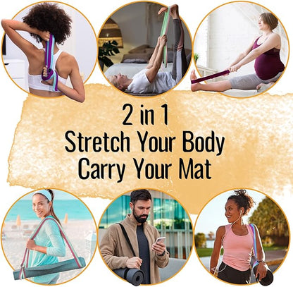 TECEUM Yoga Strap & Mat Strap – 2 IN 1 – Cotton – 6 ft 8 ft 10 ft (30+ colors) – Adjustable