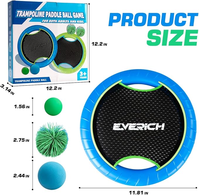 EVERICH TOY Trampoline Paddle Ball Set with 2 Bouncy Paddles & 4 Balls - Soft Foam Design for Kids