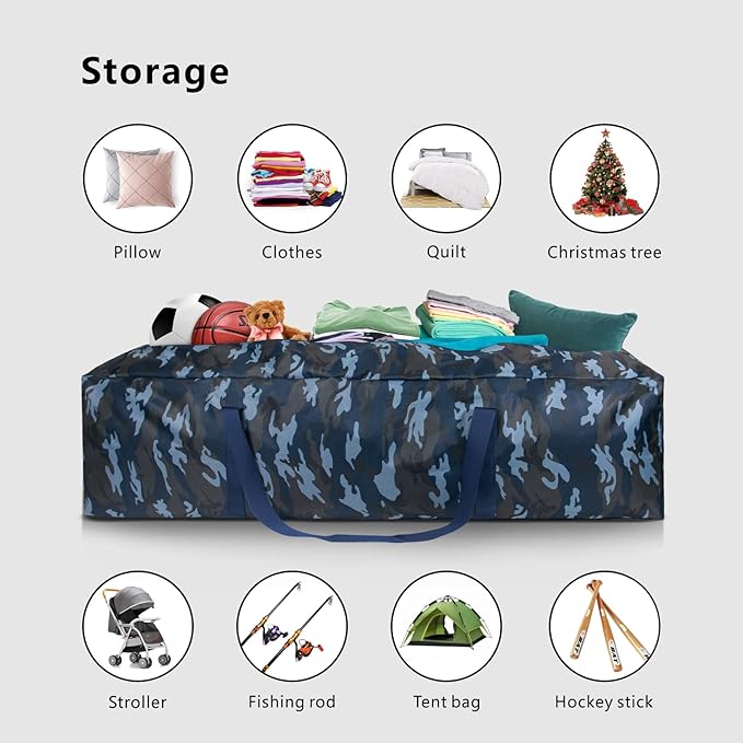TOPDesign 46 Inch Extra Large Zippered Duffel Bag for Travel Camping Sports Equipment Storage