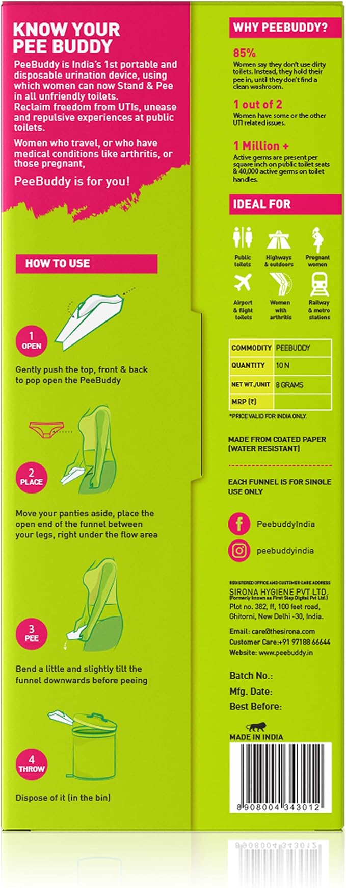 PeeBuddy 10 Funnels Female Urination Device | No Mess Disposable Urinal Funnel|Travel, Camping