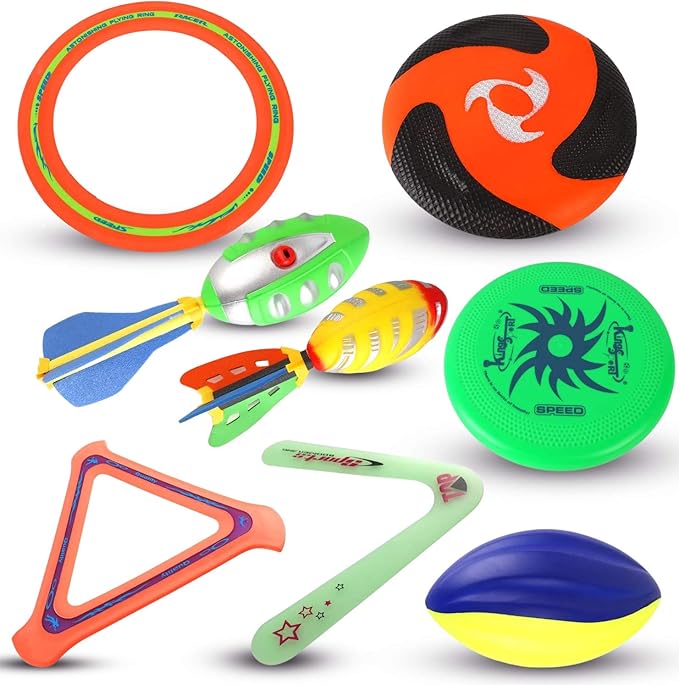 8-in-1 Sports Combo Play Set - Ultimate Outdoor Family Backyard Games with Foam Football, Flying