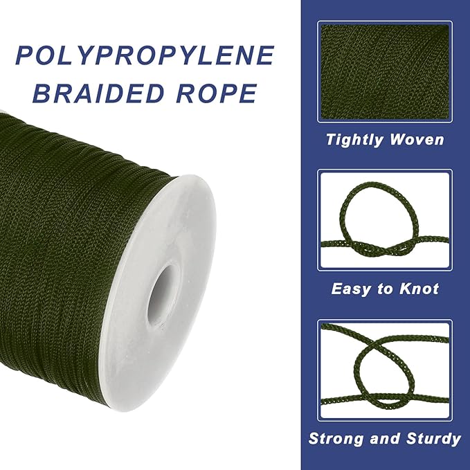 MECCANIXITY 1/16 Inch Polypropylene Rope Braided Ropes, 328ft Nylon Rope Hollow Utility Cord for