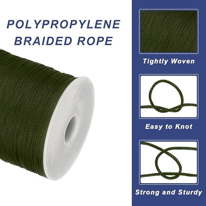 MECCANIXITY 1/16 Inch Polypropylene Rope Braided Ropes, 328ft Nylon Rope Hollow Utility Cord for