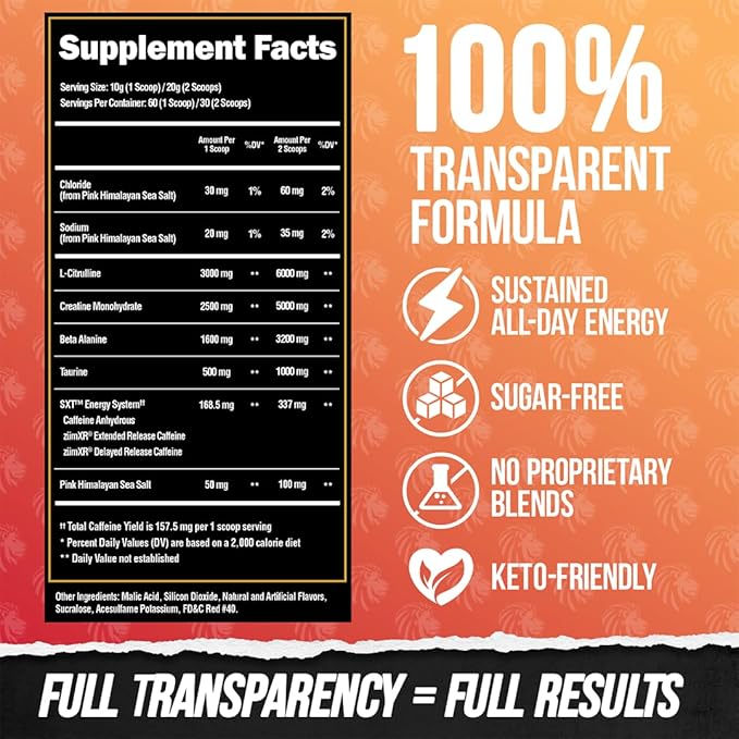 ALPHA LION Core Pre Workout Powder with Creatine for Performance, Beta Alanine for Muscle