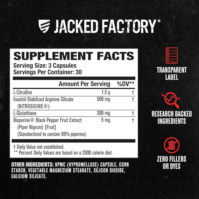 Jacked Factory N.O. XT Nitric Oxide Supplements for Men w/Nitrosigine L Arginine L Citrulline