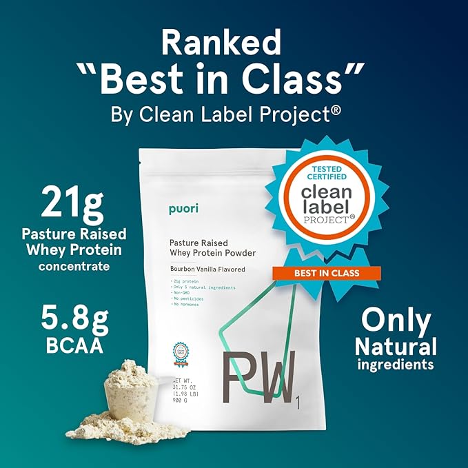 Puori Whey Protein Powder - Bourbon Vanilla - PW1 Pasture Raised, Grass-Fed & Non-GMO - 100%