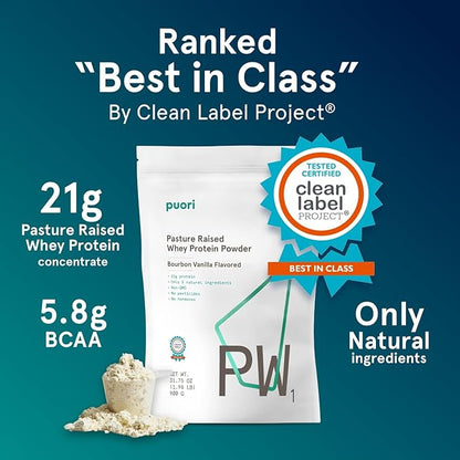Puori Whey Protein Powder - Bourbon Vanilla - PW1 Pasture Raised, Grass-Fed & Non-GMO - 100%