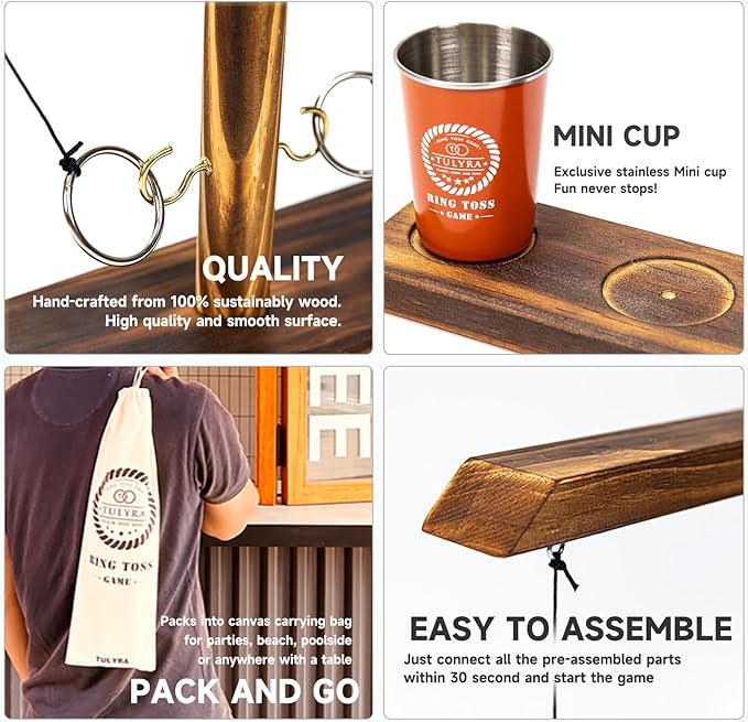 Ring Toss Game for Adults, Hook and Ring Game with Exclusive Carrying case & Unique Stainless Mini