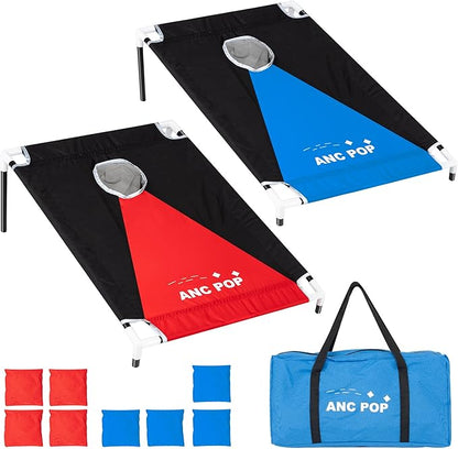 Portable Cornhole Game Set PVC Framed Corn Holes Outdoor Game Set 3 x 2 feet with 8 Bean Bags and