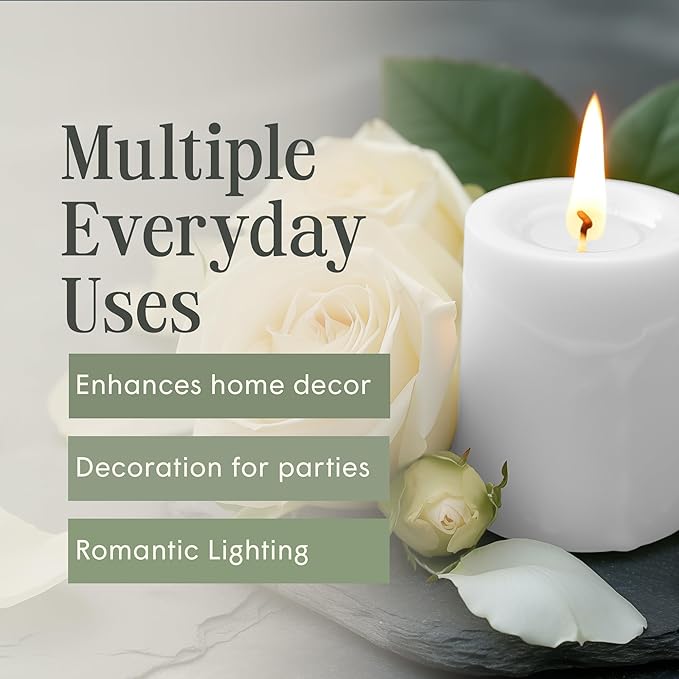 Mister Candle Dripless Unscented Pillar Candles, Set of 3 Hand Poured Solid Color Non-Scented