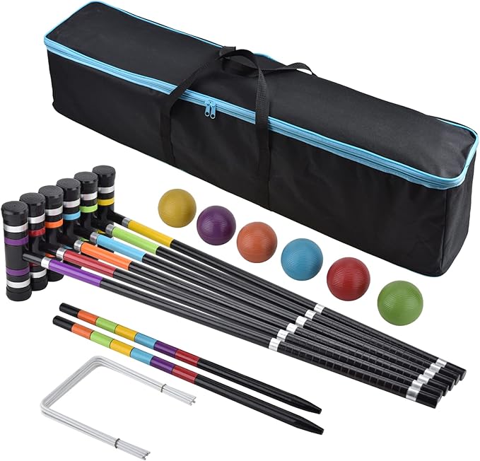 [6 Players] Premium Croquet Set 35'' for Families, Croquet Set with Carrying Bag for Yard Outdoor