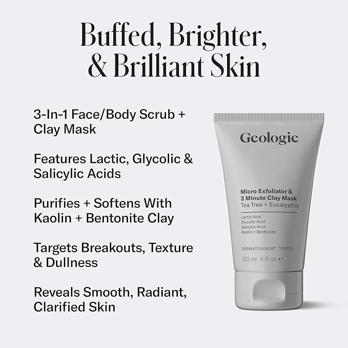 Geologie Micro Exfoliator & Clay Mask | 3-in-1 Deep Cleansing Face Wash, Pore Refining Mask & Skin