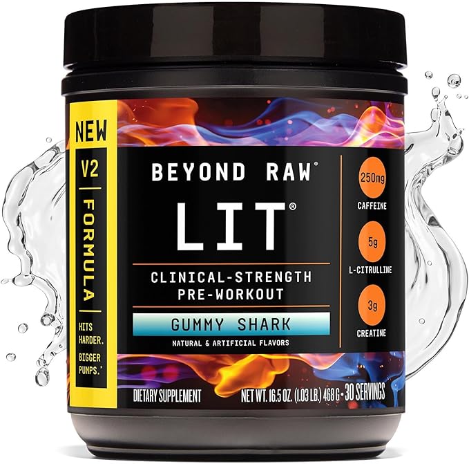 BEYOND RAW LIT V2 Clinical Strength Pre Workout Powder, Hits Harder, Bigger Pumps, Caffeine