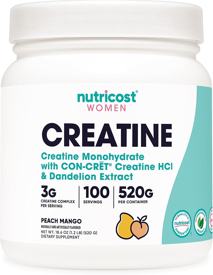 Nutricost Creatine Monohydrate Powder for Women, Micronized, Peach Mango, 100 Servings