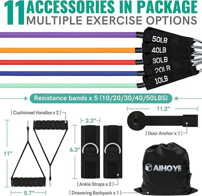Aihoye Resistance Bands for Working Out, Exercise Bands with Handles, Stretch Bands for Exercise