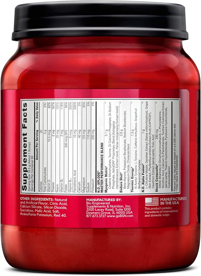 BSN N.O.-XPLODE Pre Workout Supplement with Creatine, Beta-Alanine, and Energy, Flavor: Fruit