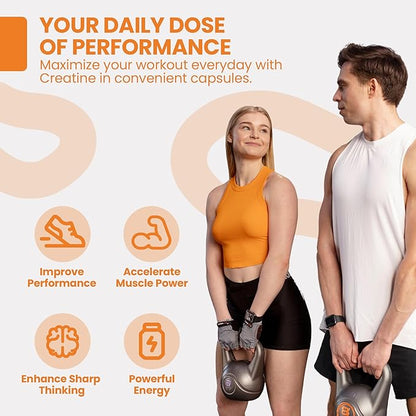 EarthNutri Creatine Monohydrate Capsules - Micronized for Better Absorption - Supports Muscle