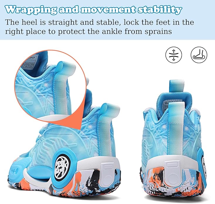 JMFCHI Kids Basketball Shoes High-top Sports Shoes Sneakers Durable Lace-up Non-Slip Running Shoes