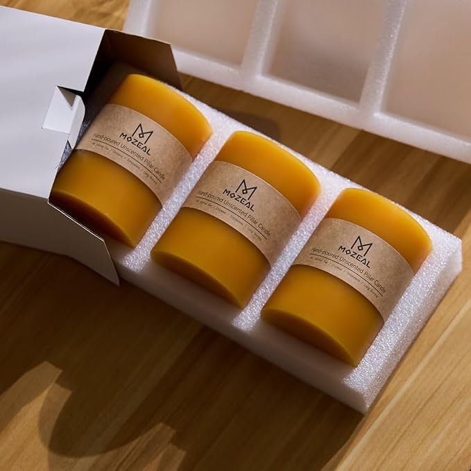 MOZEAL 3" x 4" Hand-Poured Unscented Candle, Dripless Pillar Candle Set of 3, Long Clean Burning