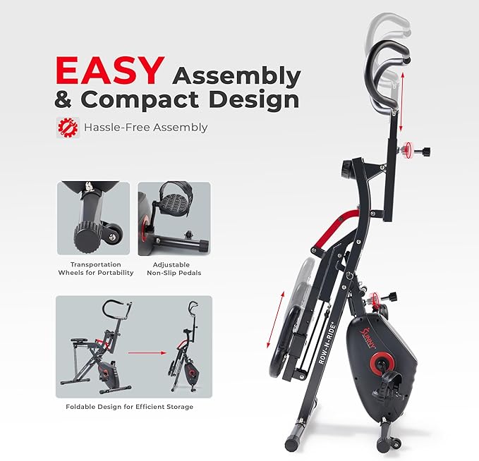 Sunny Health & Fitness Row-N-Ride PRO, Full Body Combo Squat Machine w/Optional Resistance Band