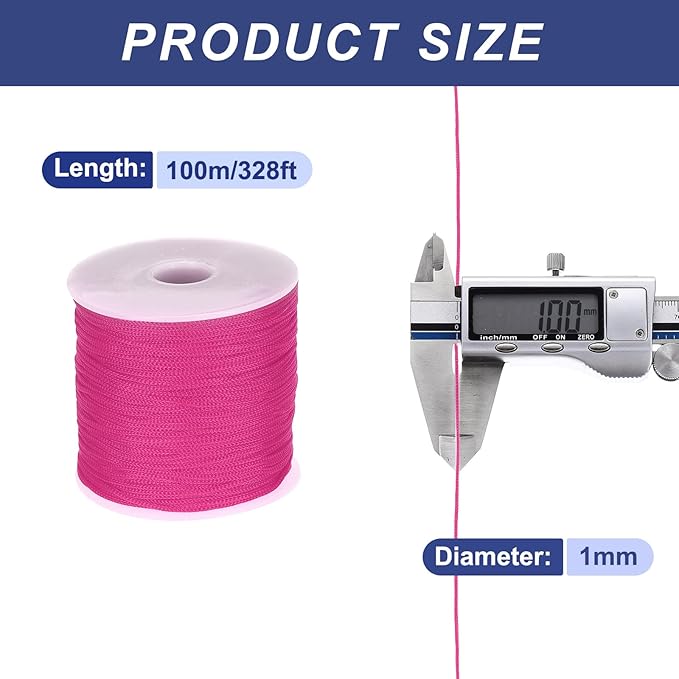 MECCANIXITY 1/16 Inch Polypropylene Rope Braided Ropes, 328ft Nylon Rope Hollow Utility Cord for