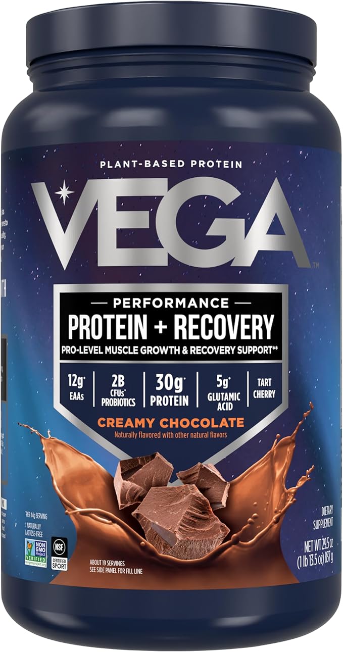 Vega Sport Vegan Protein Powder + Recovery - 30g Plant Based Protein per Serving, Chocolate, 19