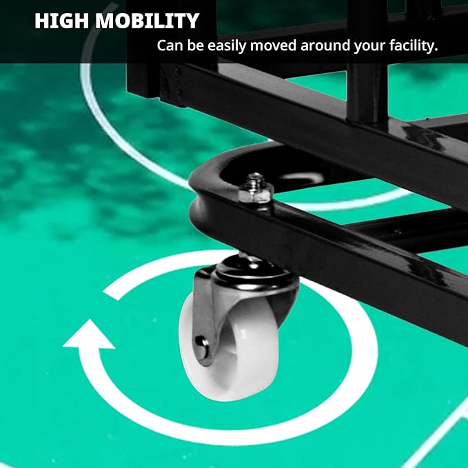 Sports Equipment Organizer Foldable Mental Sports Ball Storage Cart with Lid and Wheels Rolling