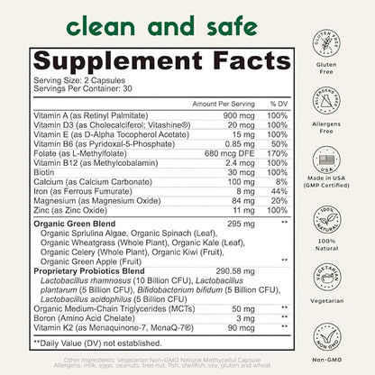 Zenkgo Multivitamins + Organic Whole Foods+Probiotics for Women, Supports Immunity, Digestion