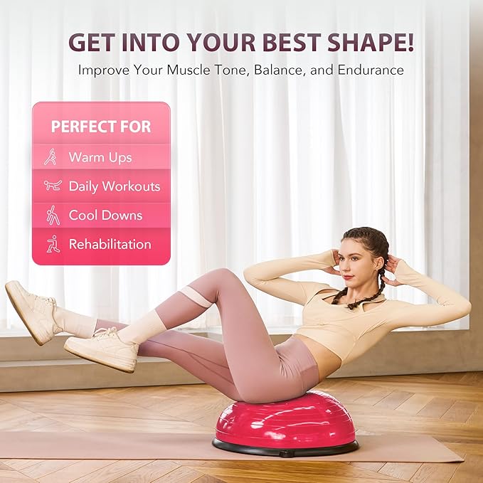 ZELUS Balance Ball Trainer with Resistance Bands and Foot Pump, Inflatable Yoga Ball for Home Gym