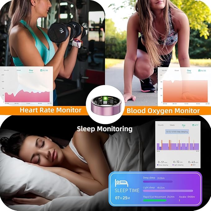 Smart Ring for Women Men, Health Tracker with Heart Rate/Blood Oxygen/Blood Pressure/Sleep