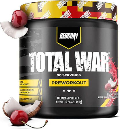 REDCON1 Total War Pre Workout, Tiger's Blood - L Citrulline, Malic Acid, Green Tea Leaf Extract for