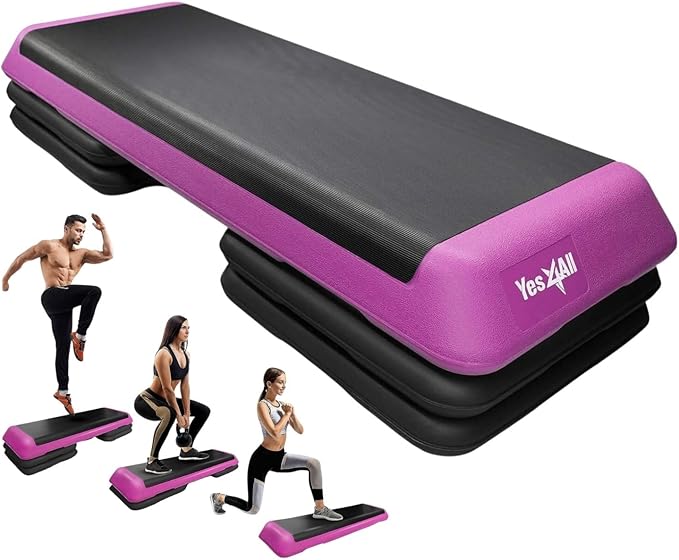 Yes4All Adjustable Workout Aerobic Exercise Step Platform Health Club Size with 4 Adjustable Risers