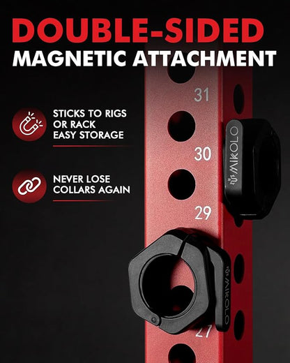 Mikolo Barbell Clamps,2-Inch Olympic Barbell Clips with Anti-Slip TPR Lining and Quick Release for